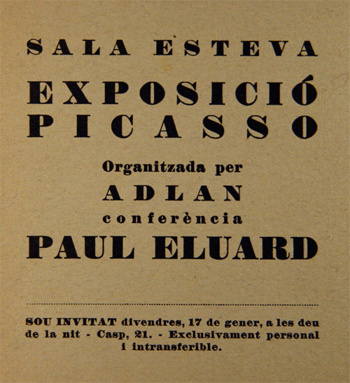 Invitació exposició Picasso organitzada per ADLAN