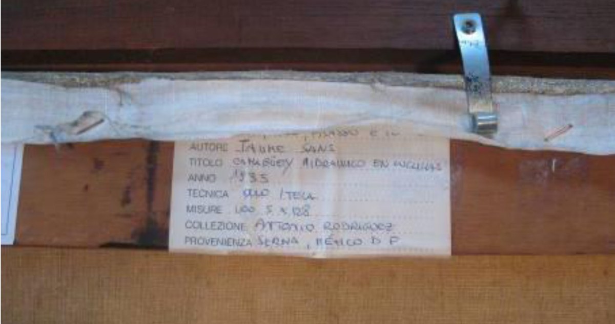 Etiqueta revers obra "Camagüey hidráulico en cuclillas"